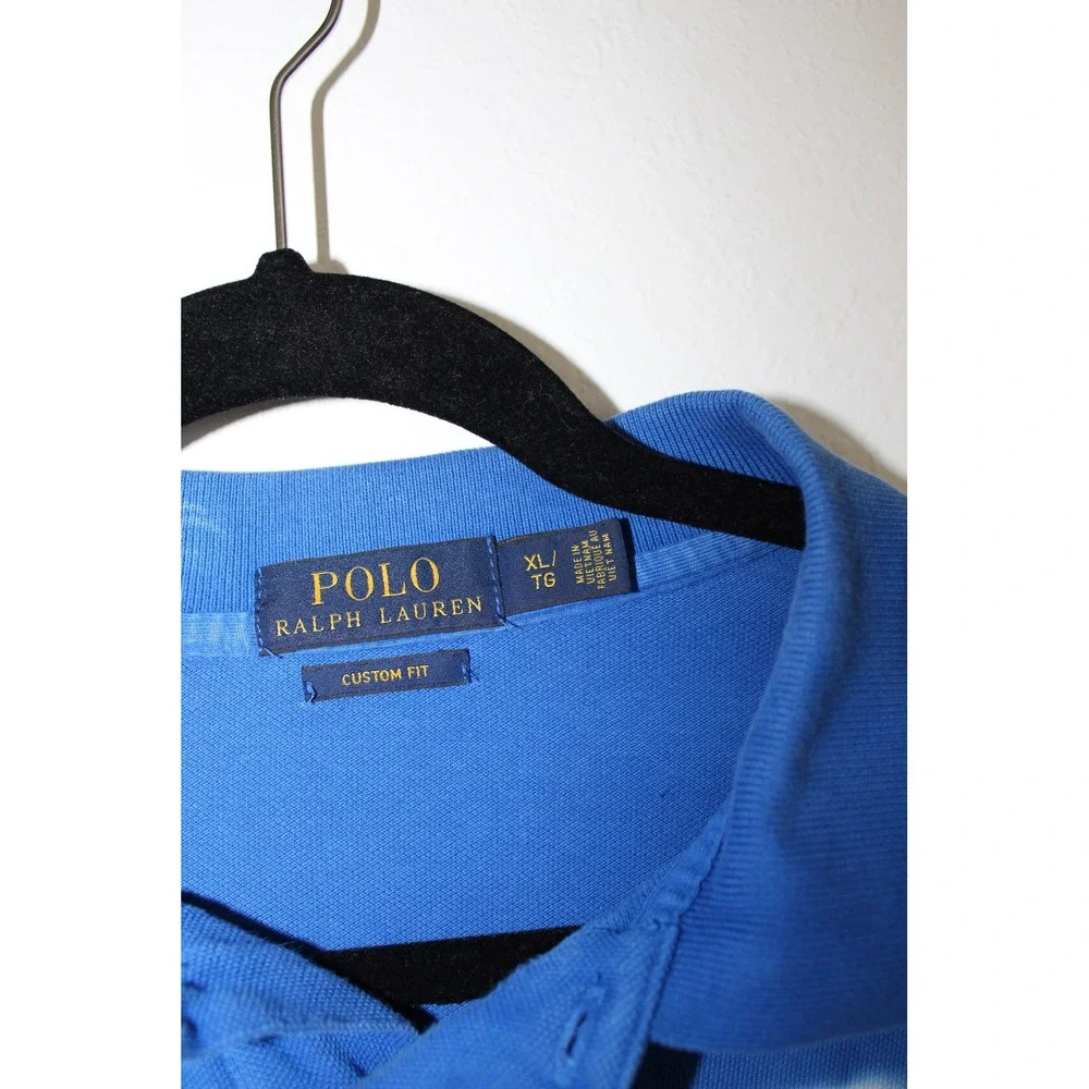 Polo Ralph Lauren Mens XL Custom Fit Tie Dye Stripe Polo Shirt Blue White Orange